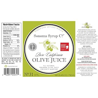 Sonoma Syrup Co Pure Olive Juice 25.4 Fl Oz Bar Mixer for Dirty Martini