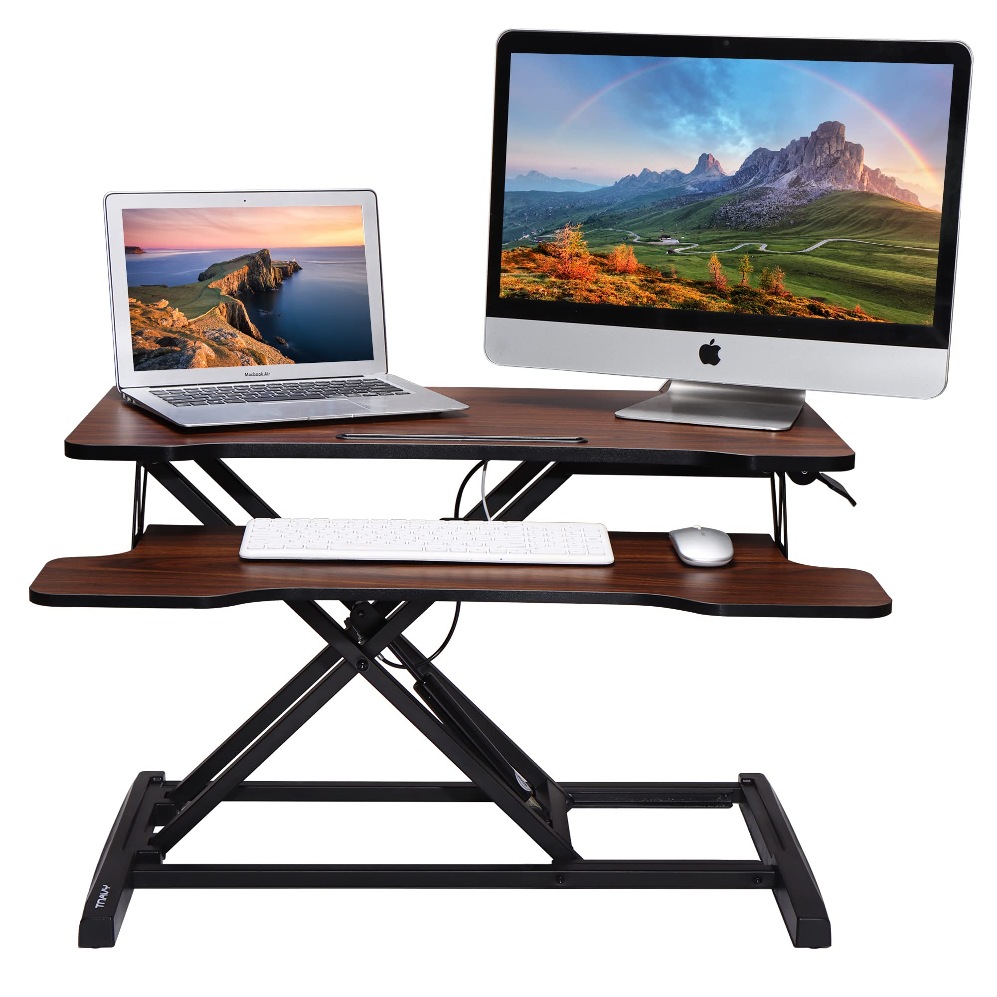 Buy TNAVY Standing Desk Converter Height Adjustable,80cm Wood Desk Riser Sit and Stand Up, Dual