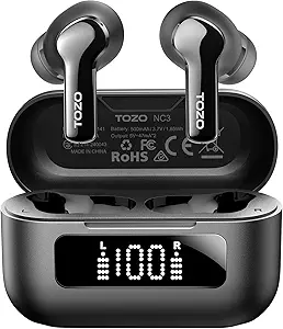 TOZO NC3 Hybrid Active Noise Cancelling Wireless Earbuds with 6 Mics AI Clear Call Ear Buds 55H Playtime with LED Display 32 Preset EQs via APP Bluetooth 5.3 IPX8 Waterproof in Ear Headphones asin的图片