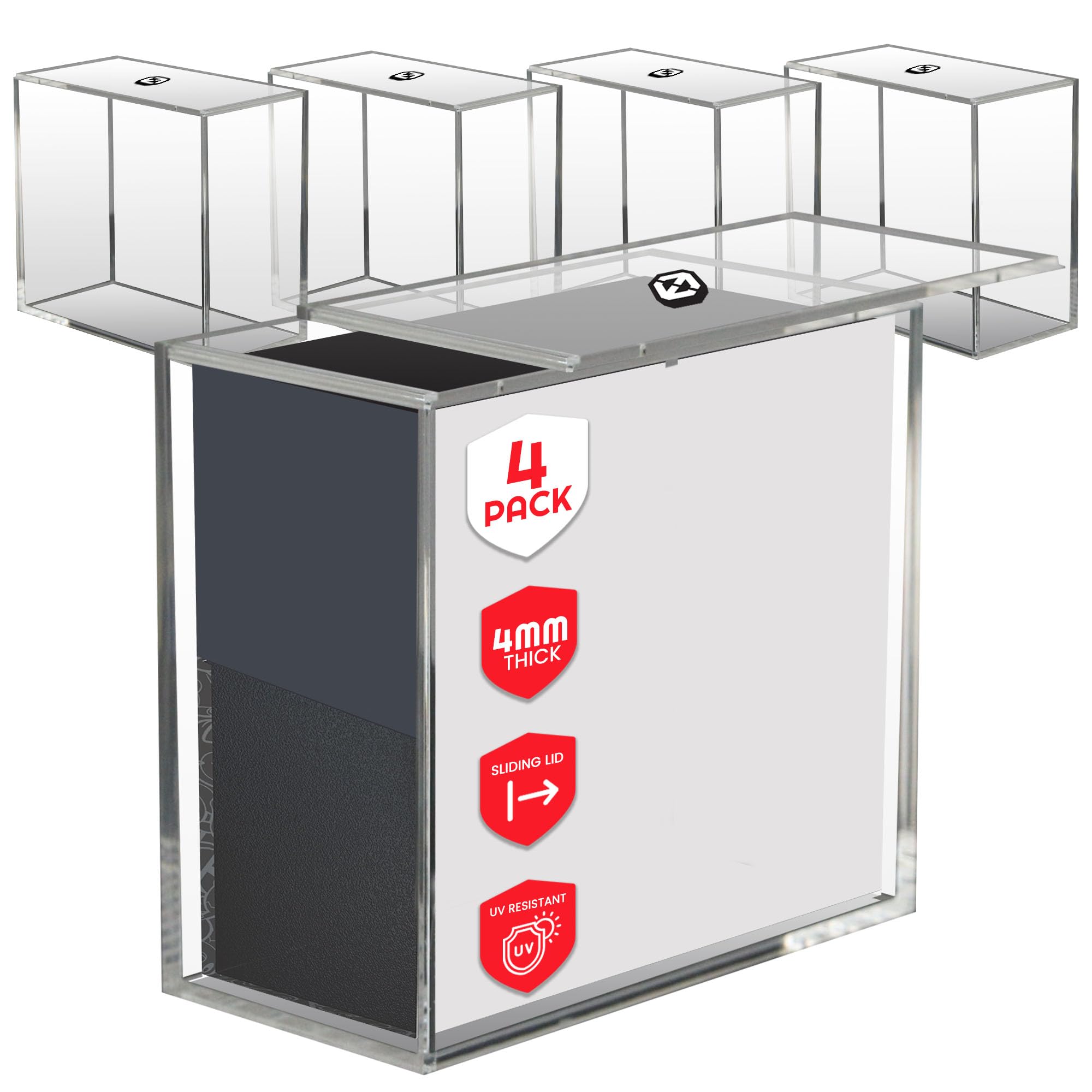 EVORETRO Clear Acrylic Display Case for Pokemon Elite Trainer Box - 4 Pack - 4.0mm Thick UV-Resistant Pokemon ETB Protective Case with Sliding Lid