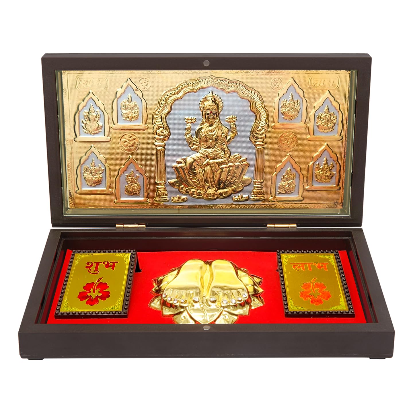 Ashtalakshmi Gold Plated Photo Frame with Charan Paduka Pocket Temple for Diwali Gift,House Warming Gifts Return Gift Puja Box (Ashtalakshmi)