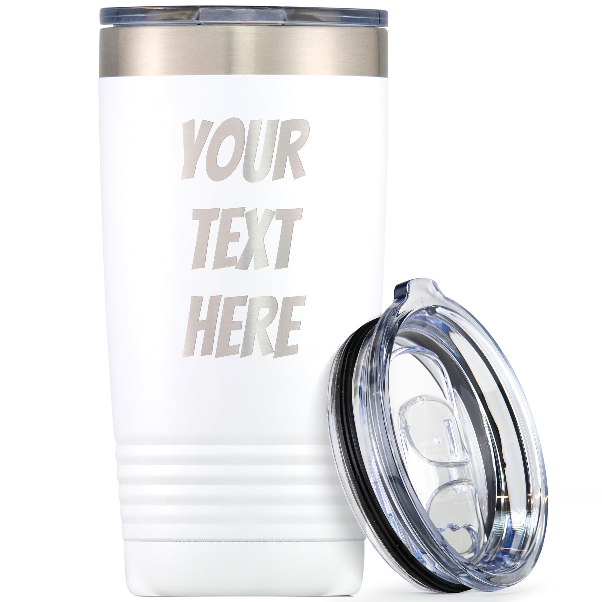 PrimeCustomized Personalized Tumbler with Custom Engraved Text, 20 oz Stainless Steel Mug, Double Wall Insulated Travel Coffee with Lid, Gift for