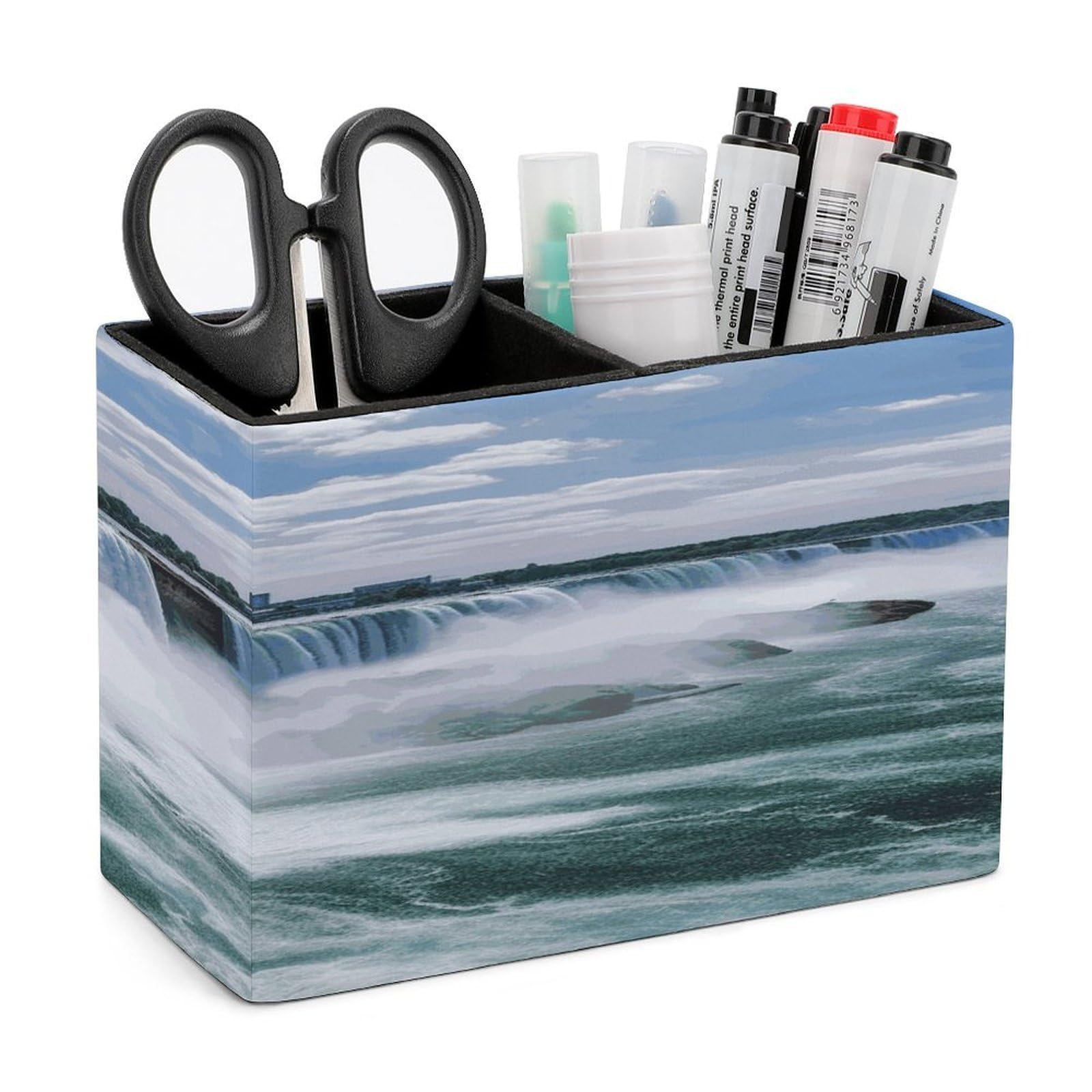 FekiLoot Niagara Falls Leather Pen Holder for Desk Double Compartments Brush Minimalist PU Leather Pencil Holder Locker Organizer for Work Locker Accessories Pencil Cup for Desk