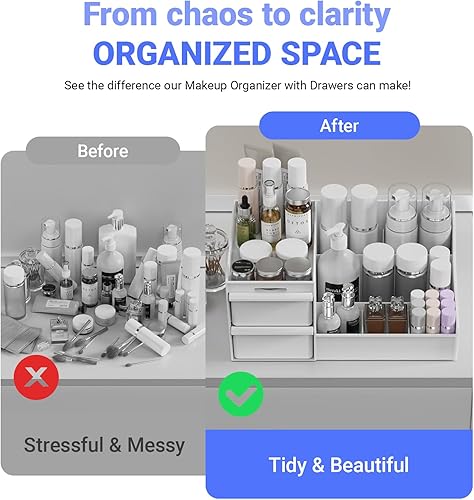 Miniatura 6 de Organizador de maquillaje con cajones, organizador de cosméticos para tocador de baño, organizador de maquillaje de gran capacidad para cuidado de