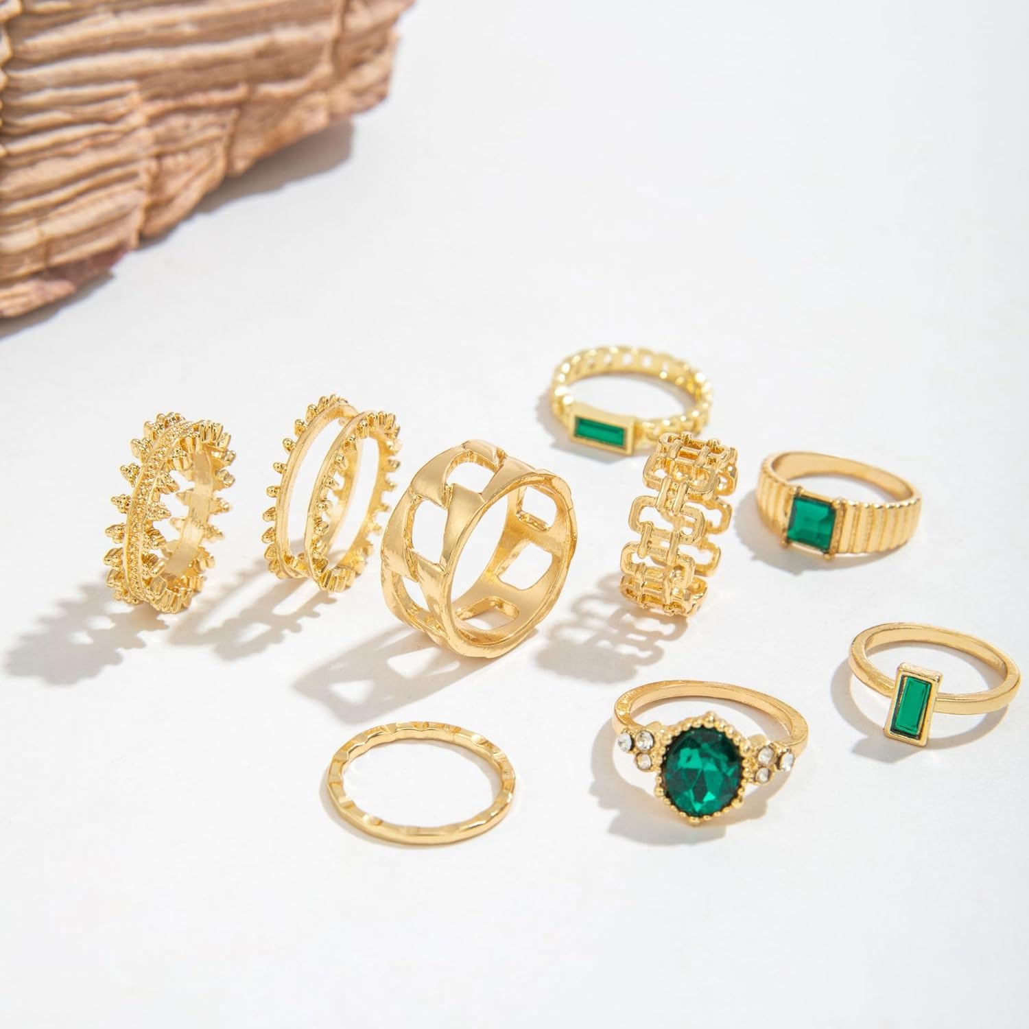 Vivian&CD Silver Chunky Cubic Zirconia Rings Set for Women, Open Adjustable Stackable Non-Tarnish Chunky Knuckle Rings Trendy Fake Diamond Wedding Engagement Promise Eternity Ring Jewelry (Greener2) - Image 4