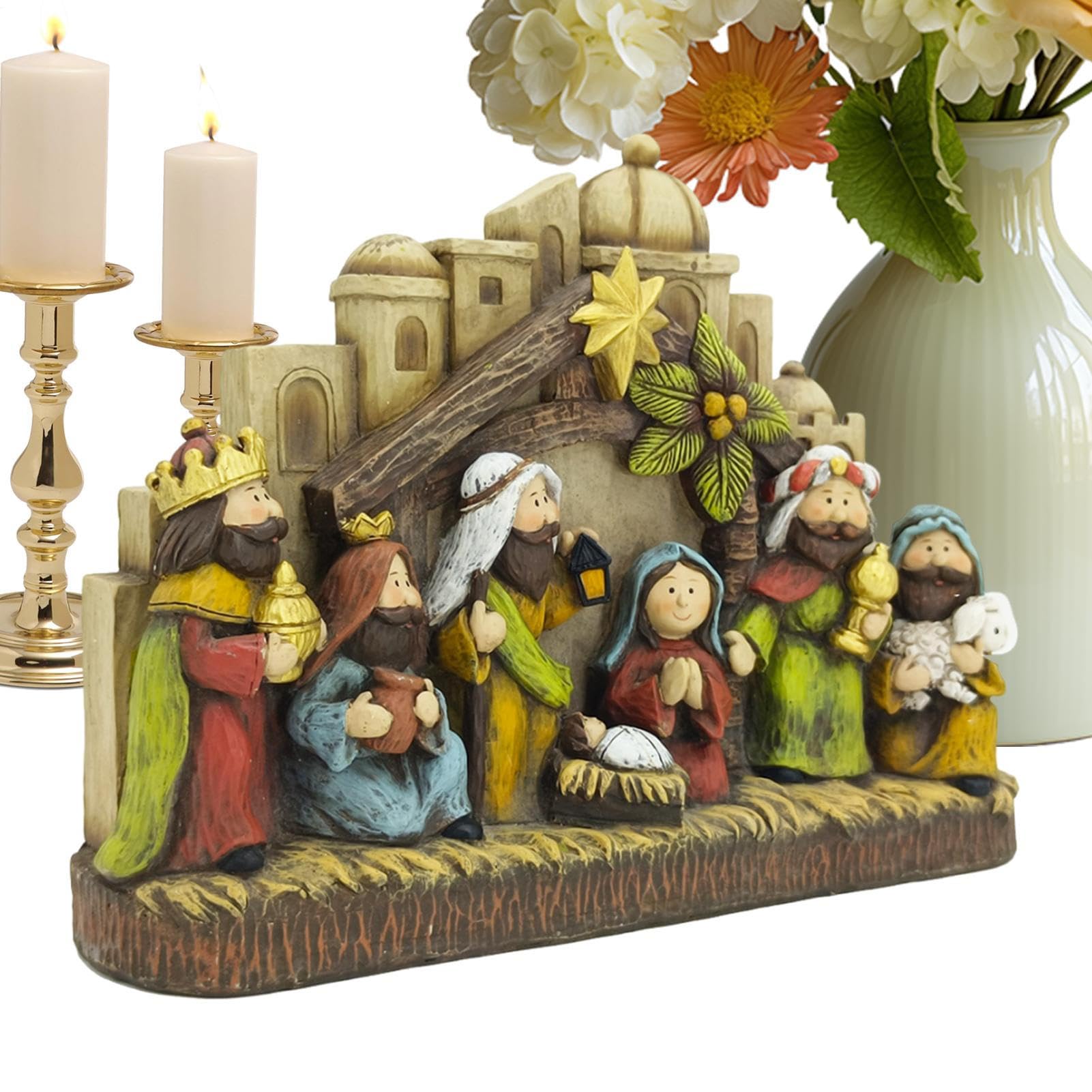 Ensemble de figurines de crèche de Noël – Ensemble d'artisanat de Noël – | Figurines de crèche de Noël – Décoration de table de Noël classique en résine pour bureau