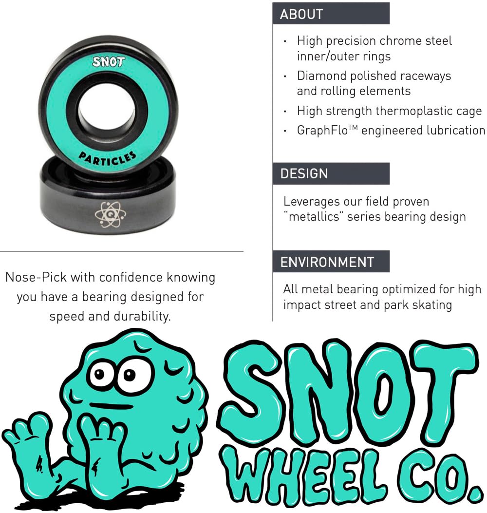Quantum Bearing Science Snot Particles Skateboard Bearings Kit with Stackz Graphflo Cream