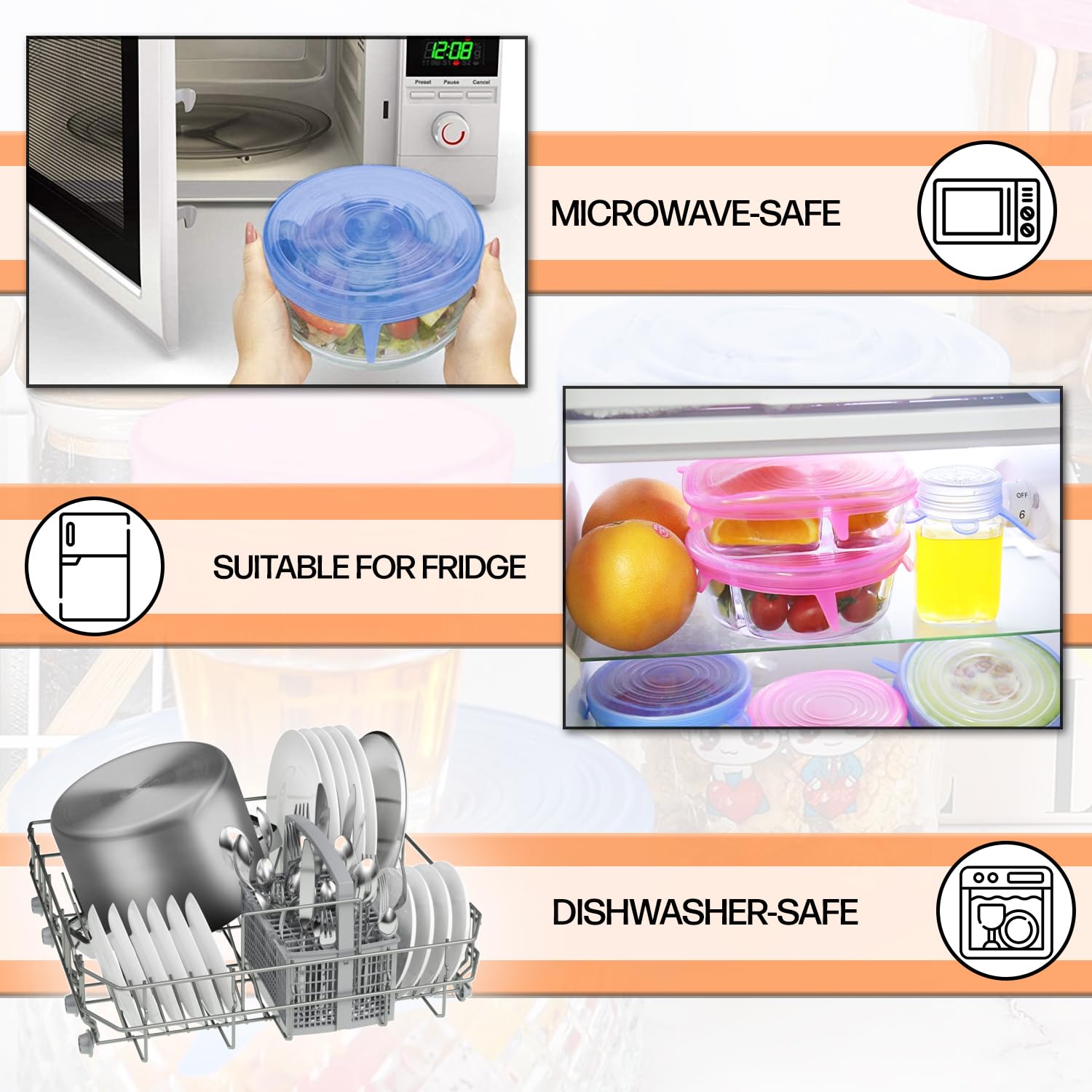 Coperchi In Silicone Estensibili 12 Pezzi - Senza BPA, Per Conservazione Alimenti