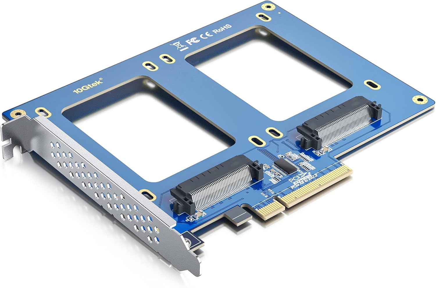 10GTEK PCIe 3.0 x8 to Dual U.2 NVMe SSD Adapter Card, SFF-8639 Interface with Full-Height Bracket for Server/NAS/Desktop Storage