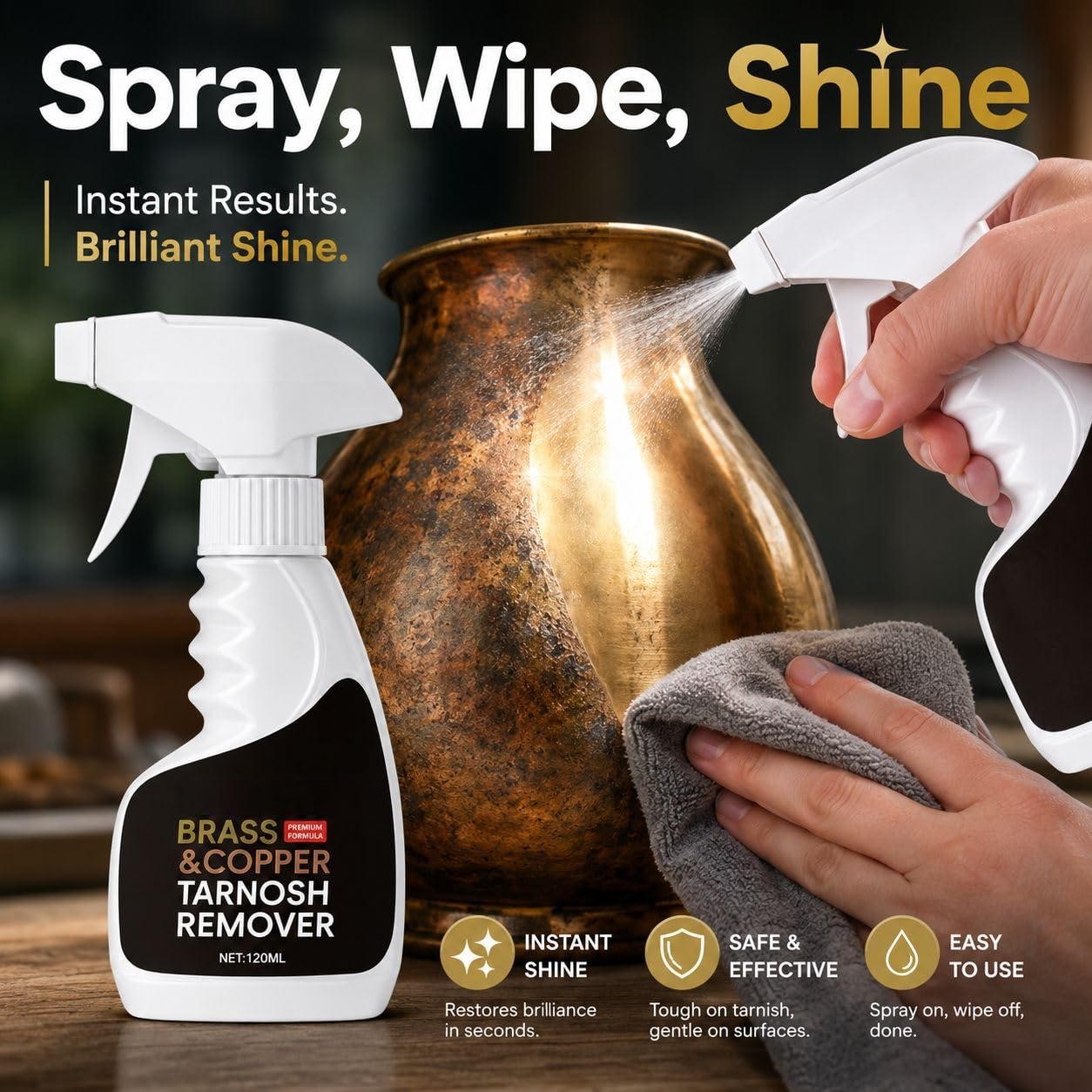 Messing Reiniger Spray, Kupfer Entferner & Metall Politur für Glanz (3)