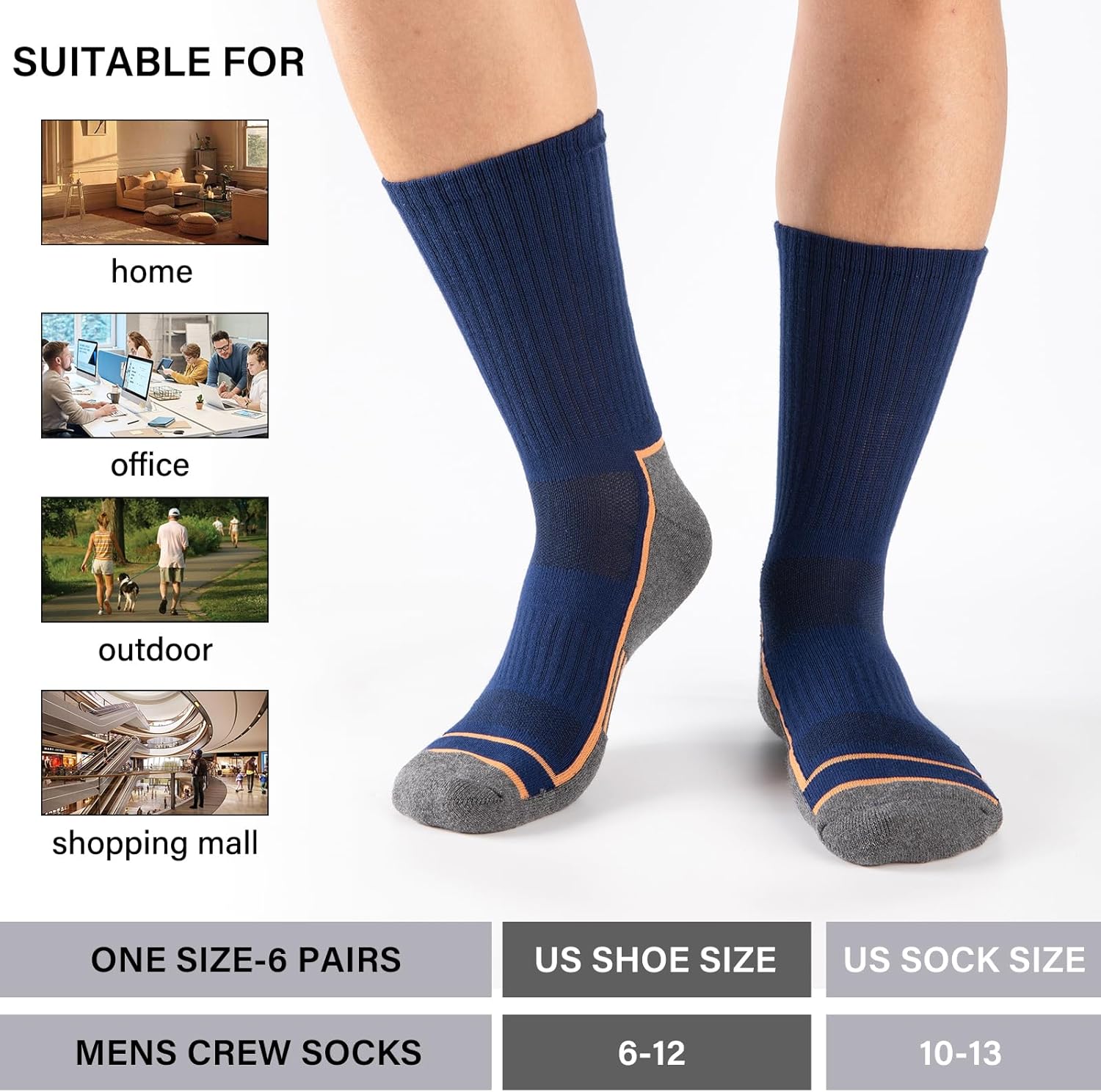 COOPLUS Mens Cotton Cushioned Crew Socks Athletic Running Moisture Wicking Performance Work Boot Socks for Men 6 Pairs - Image 7