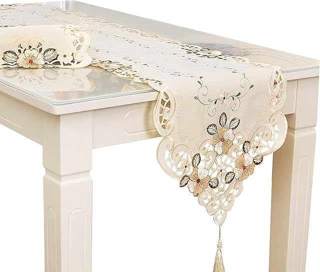 Rehomy Table Runner, Tea Table Cover Decoration Vintage Embroidered Flowers Table Runner (40 * 196cm/15.7 * 77.2)