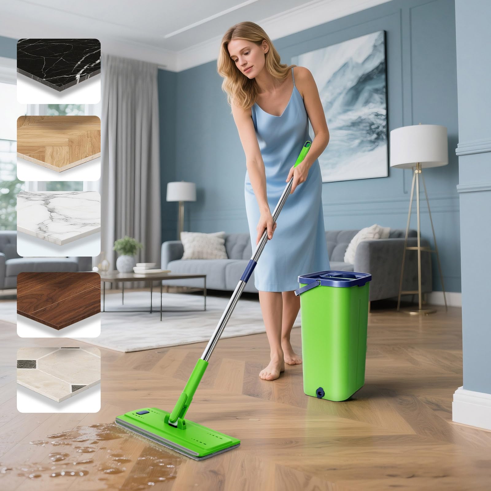 Masthome Self-Washed Foot Pedal Mop Trapeador De Piso Mop Spin Car Washing Mop W