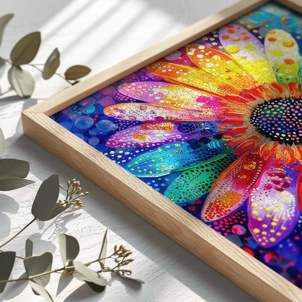 Bgraamiens Puzzle-Colorful Rainbow Pointillisme Gerbera Flower Jigsaw Puzzle 1000 Pieces Puzzles for Adults,Flower Artwork for Adults,Color Challenging Puzzle