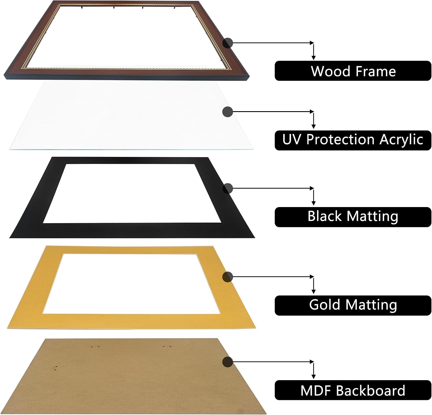 GMFrames 11x14 Diploma Frame with Double Mat, UV Protection Acrylic & Gold Beaded Mahogany, Wall Mount for Certificates, Ideal Graduation Gift