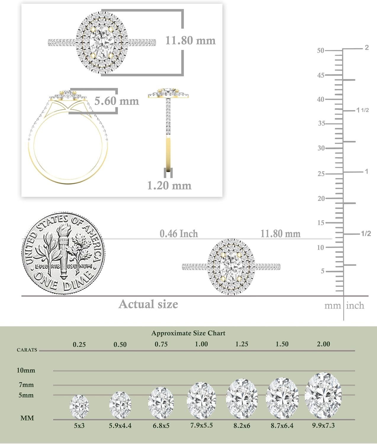 18K Solid Gold Dual Halo Engagement Ring for Women with 1.00 ctw, Oval (0.65 ct) & Round (0.35 ct) Lab Grown White Diamond