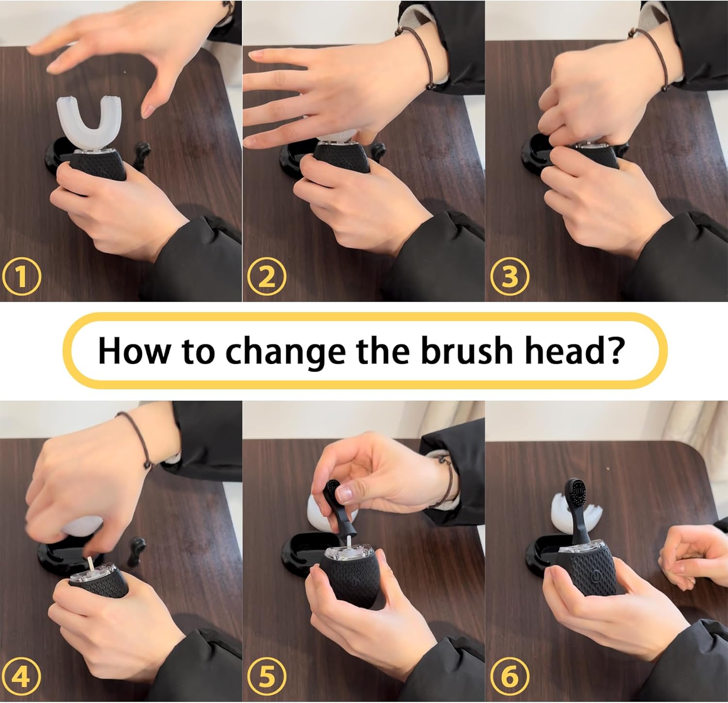 Automatic Toothbrush for Adult Ultrasonic Toothbrush with Soft Bristles 30'' Automatic Timer Wireless Charging Washable Travel Home Dual-use (Black)