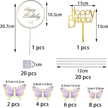 Pack of 22 Birthday Cake Decorations Butterflies Decoration Cake