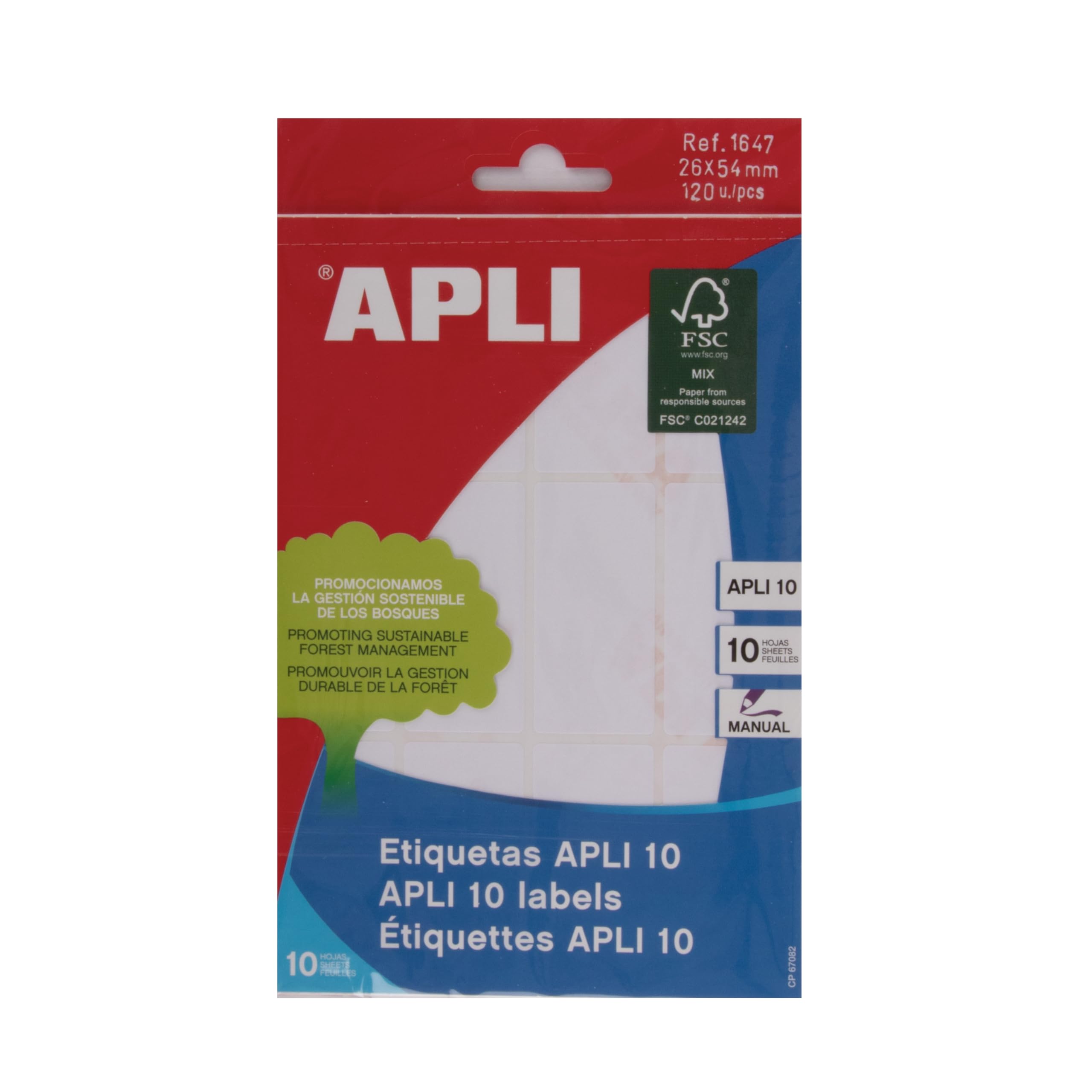 APLI 1647 Pencil Box with 10 Sheets of Labels, 26 x 54 mm, White