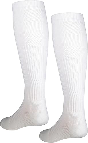 Vista 21 de NuVein Calcetines de compresión, soporte de 15-20 mmHg para hombres, pie acolchado acolchado, altura a la rodilla, puntera cerrada, blanco, XL