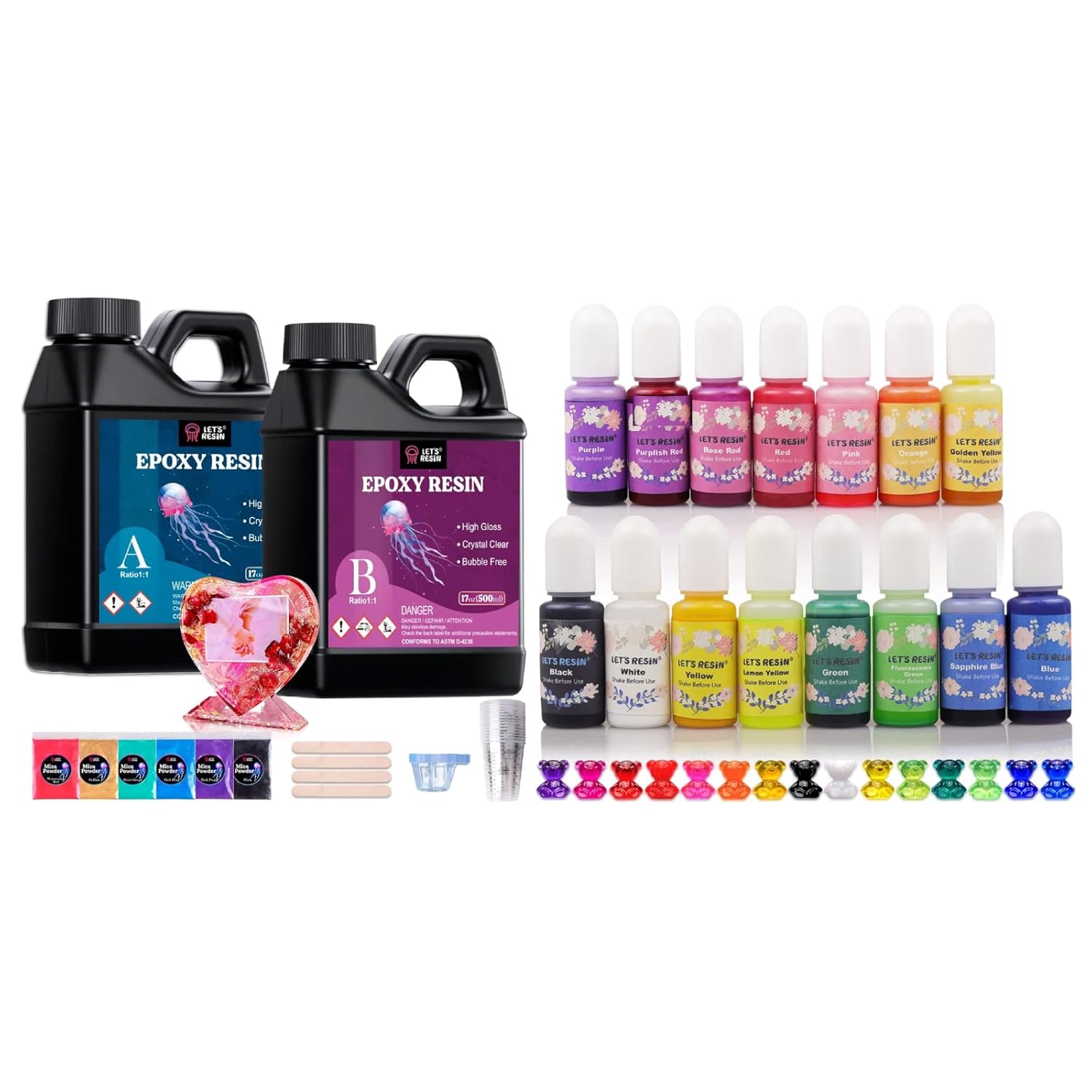 LET'S RESIN 15 Colors UV Resin Dye Bundle With Bubble Free Crystal Clear Epoxy Resin
