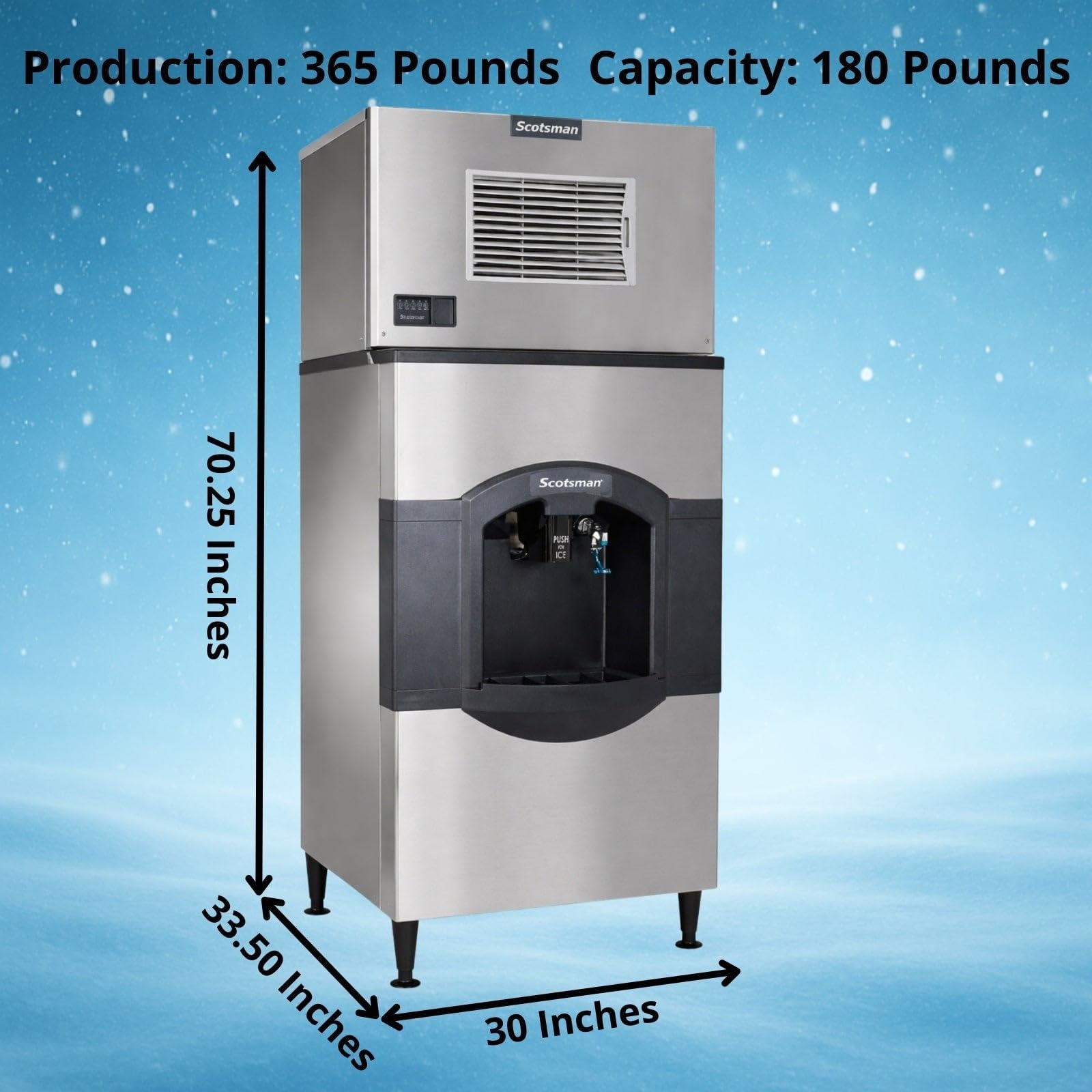 Scotsman Prodigy Elite Medium Cube 30" Ice Maker - 365 lb/Day, 180 lb Hotel Bin w/Water Dispenser, 208V on Fridge.com