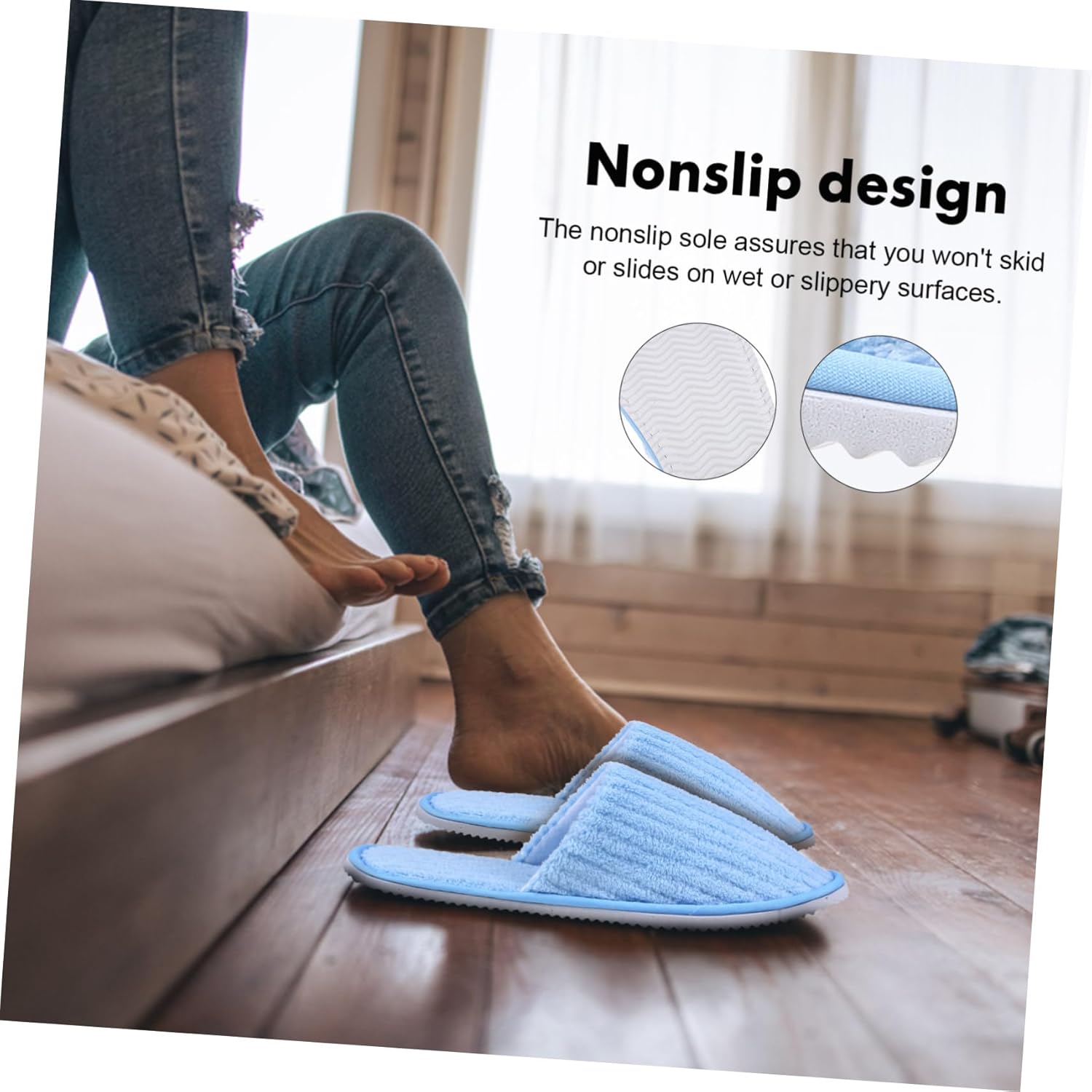 SHERCHPRY 12pairs Disposable Nonslip House Slippers for Guests of Comfortable and Breathable Spa Slippers Purple White Pink and Blue for Hotels and Home Use