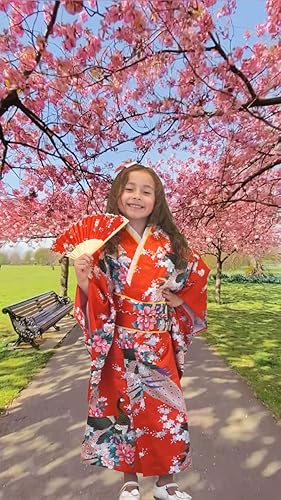 Miniatura 3 de Conjunto asiático, kimono japonés para chicas y mujeres adultas CRB, set de bata, cinturón, faja y abanico