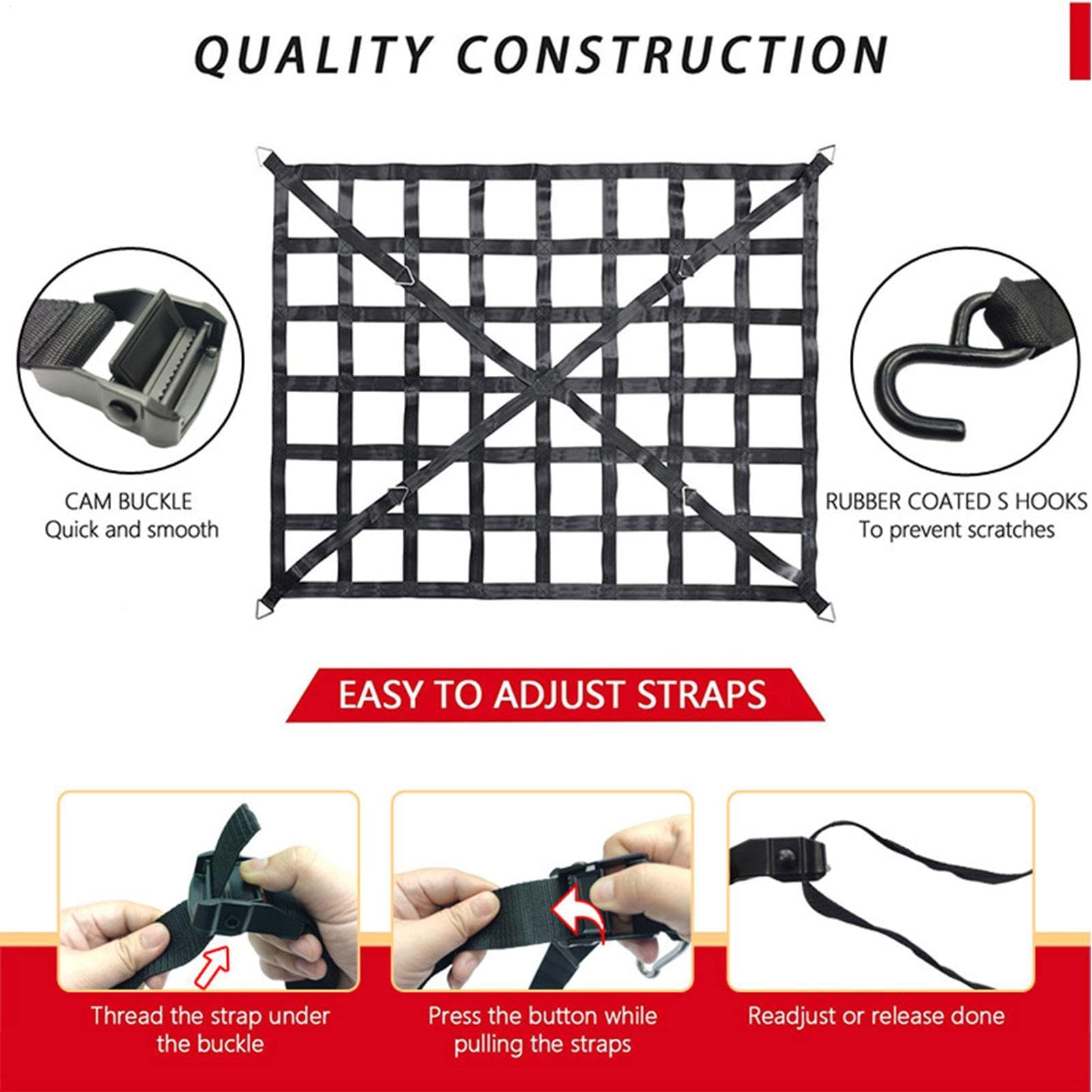 Gepäcknetz für Dachgepäckträger, 4 x 4 Zoll elastisches Gepäcknetz
