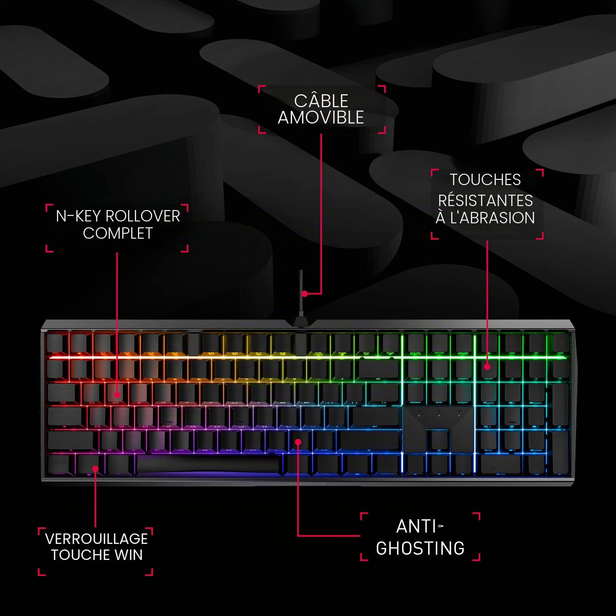 CHERRY MX Board 3.0 S, Clavier de Jeu Mécanique Filaire, Disposition Allemande (QWERTZ), Boîtier en Aluminium, Éclairage RGB, MX Silent Red Switches, Noir