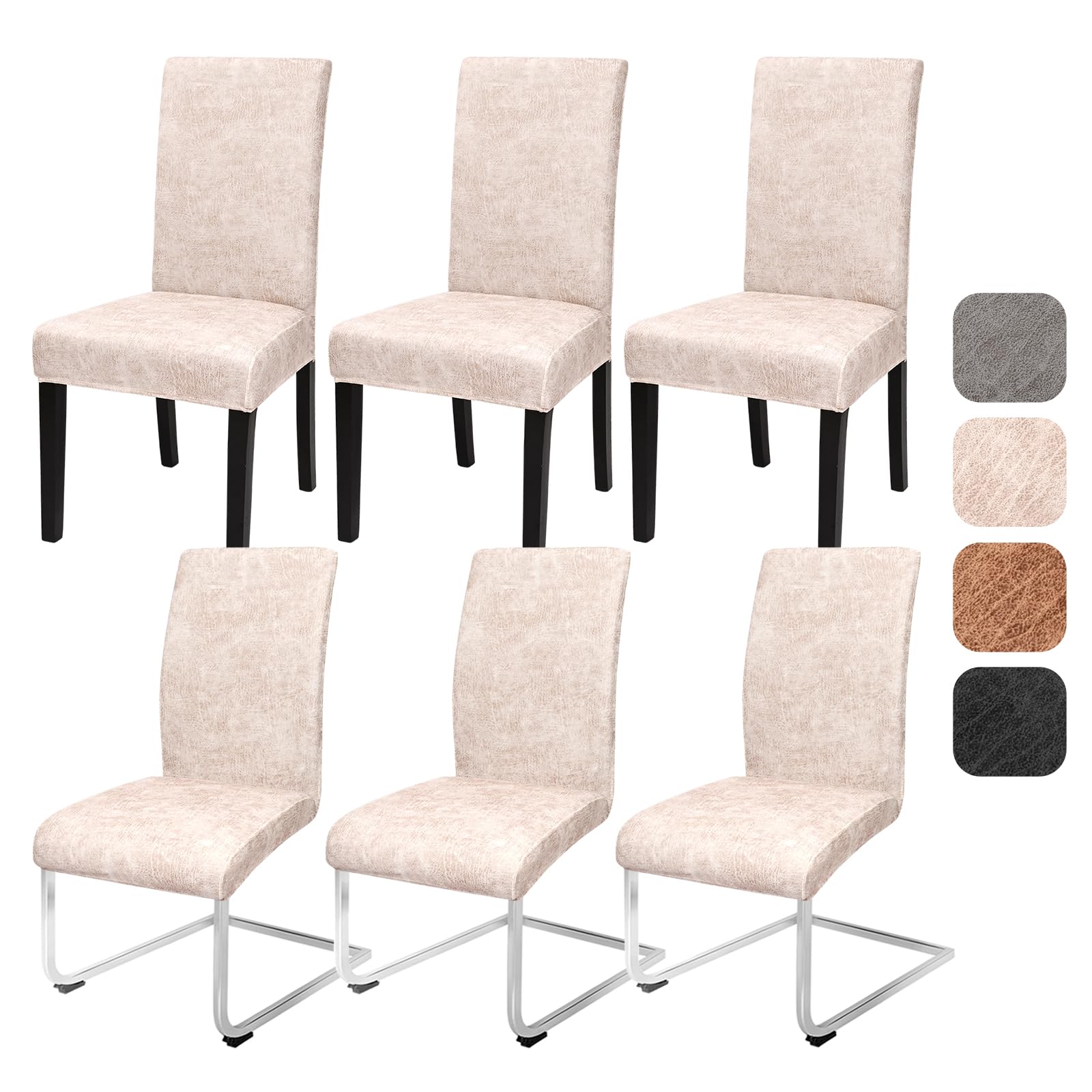 Alishomtll Dining Chair Covers Set of 6, Faux Suede Universal Stretch Chair Slipcovers, Washable Removable Chamois Leather Chair Protector for Dining Room Kitchen Banquet Wedding Party (Beige, 6psc)