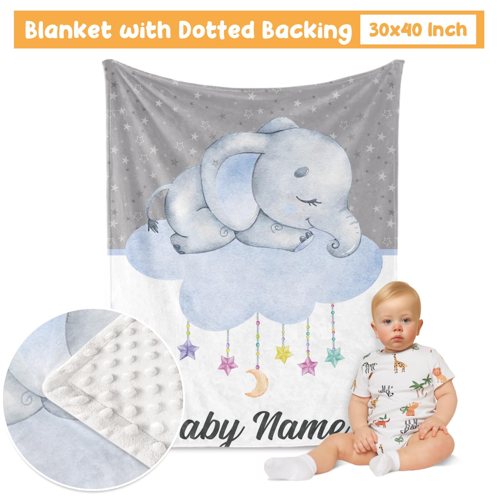 Duckbe Custom Crib Bedding Set - Elephant Design Personalized Name Baby Nursery Bed 3 Pcs Set - Chic Soft Blanket with Dotted Backing, Sheet, Pillowcase for Newborn Girls Boys Gifts Color17