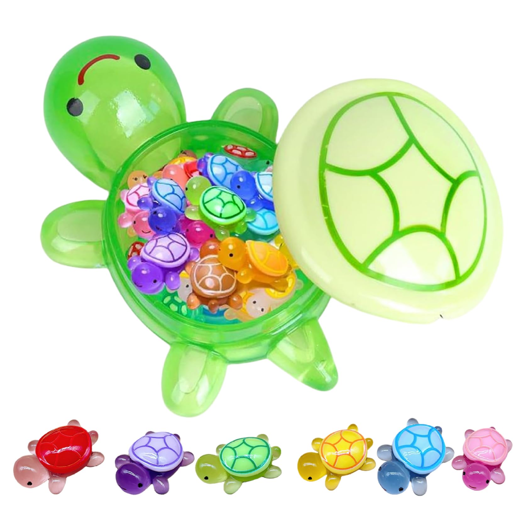 Monetais Green 101Pcs Mini Turtles Glow In The Dark Mini Resin Turtles With 6.7" Turtle Box Luminous Small Resin Animals For Garden Landscaping Dollhouse Decor