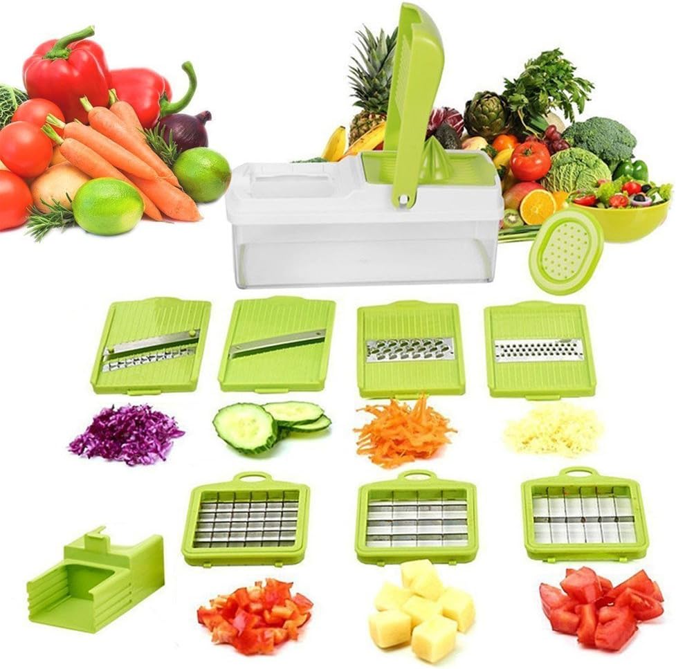 Richday Vegetable Cutter 10 in 1 King Mandolin Chopper with Interchangeable 7 Stainless Steel Blades