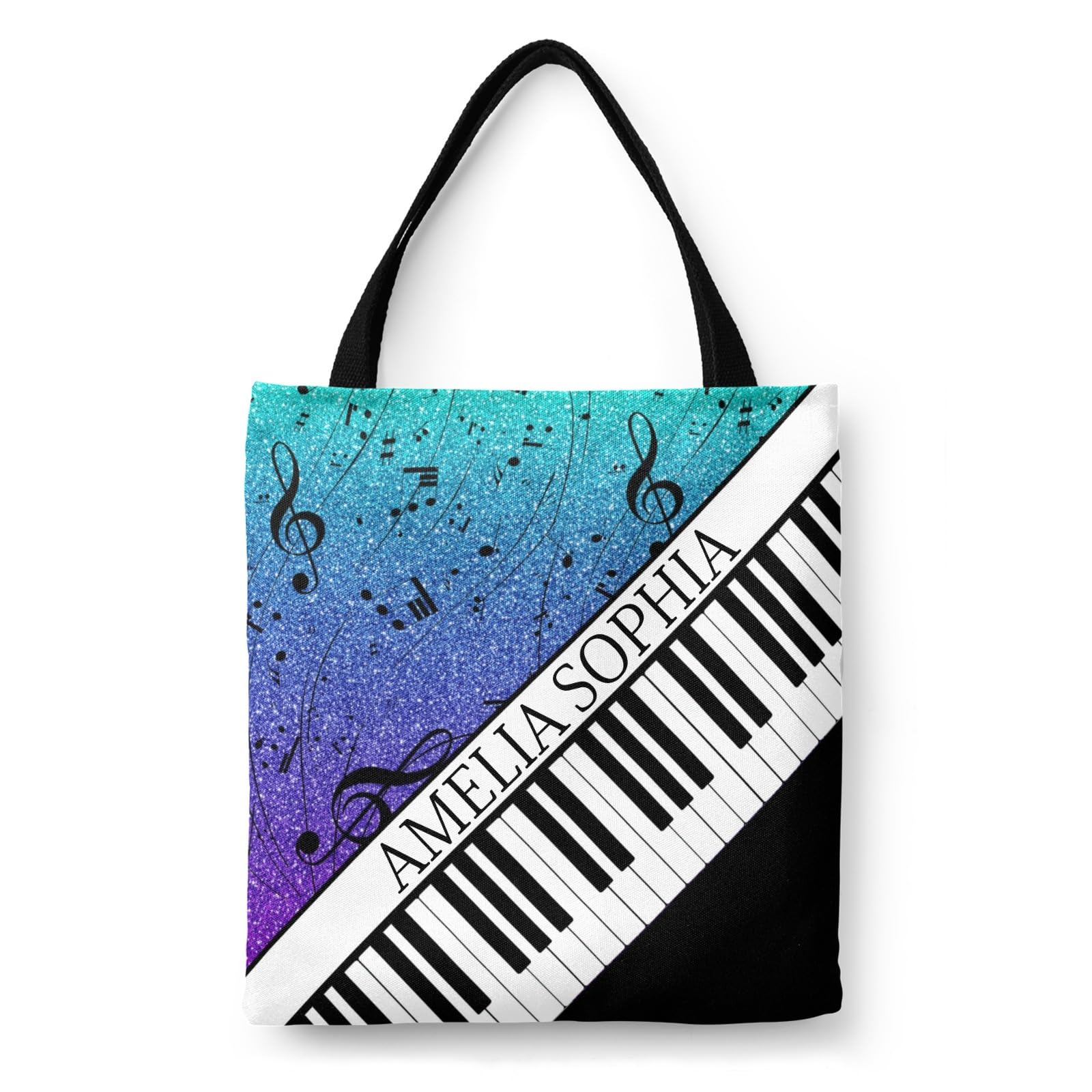 YUKILUKA Personalized Name Ocean Glitter Music Note Piano Handbag Gift Bags Christmas Treat Bags for Holiday Party Gift Bags