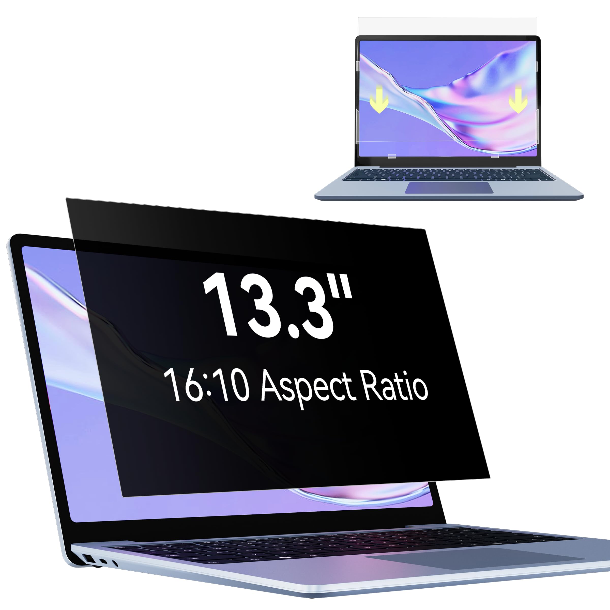 Filtre de Confidentialité 13,3 Pouces 16:10, Film Ecran Ordinateur Portable Compatible avec HP/Dell/Acer/Lenovo/Thinkpad/Envy, Amovible Anti Espion/Lumiere Bleue Protection Ecran Laptop