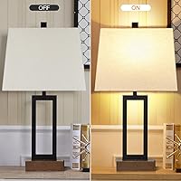 Vista 9 de Lámpara de mesa para dormitorio, juego de 2 con 2 puertos USB y toma de corriente alterna, lámpara de noche moderna de 23.5 pulgadas, lámpara
