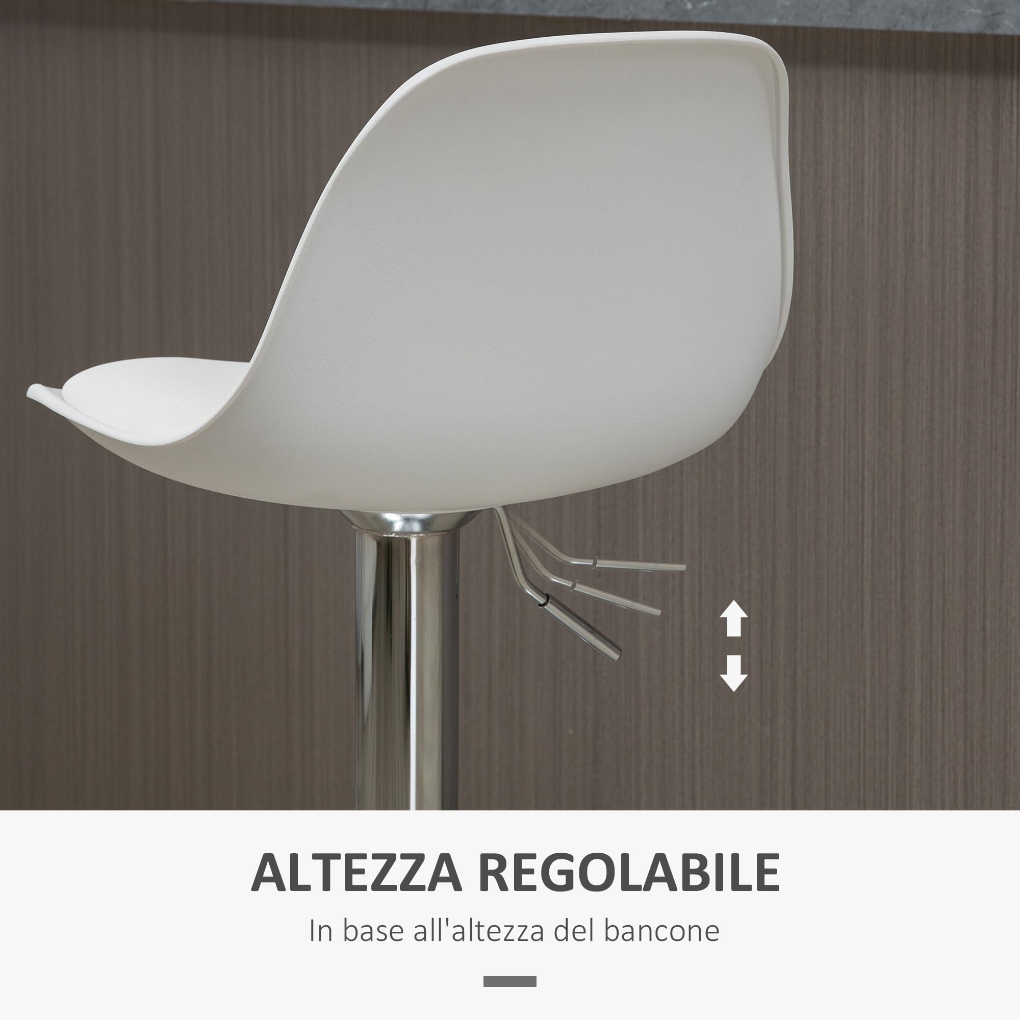 HOMCOM Set 2 Sgabelli Bar con Altezza Regolabile con Schienale Bianco | Sedie Bar Alte in PU, con Schienale, Poggiapiedi e Seduta Morbida, Struttura in Acciaio, Girevoli a 360°, per Penisola