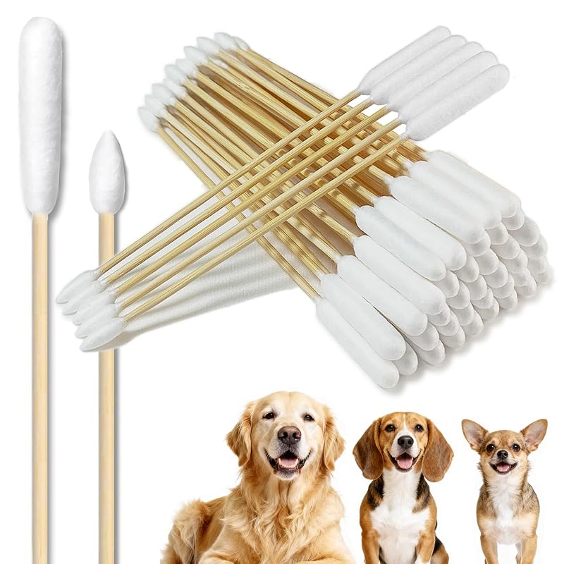 Hastes Flexíveis de Algodão para Higiene Auricular de Cães, Cabo de Bambu com Duas Pontas YINXINSHE CBD-6, Pacote com 100