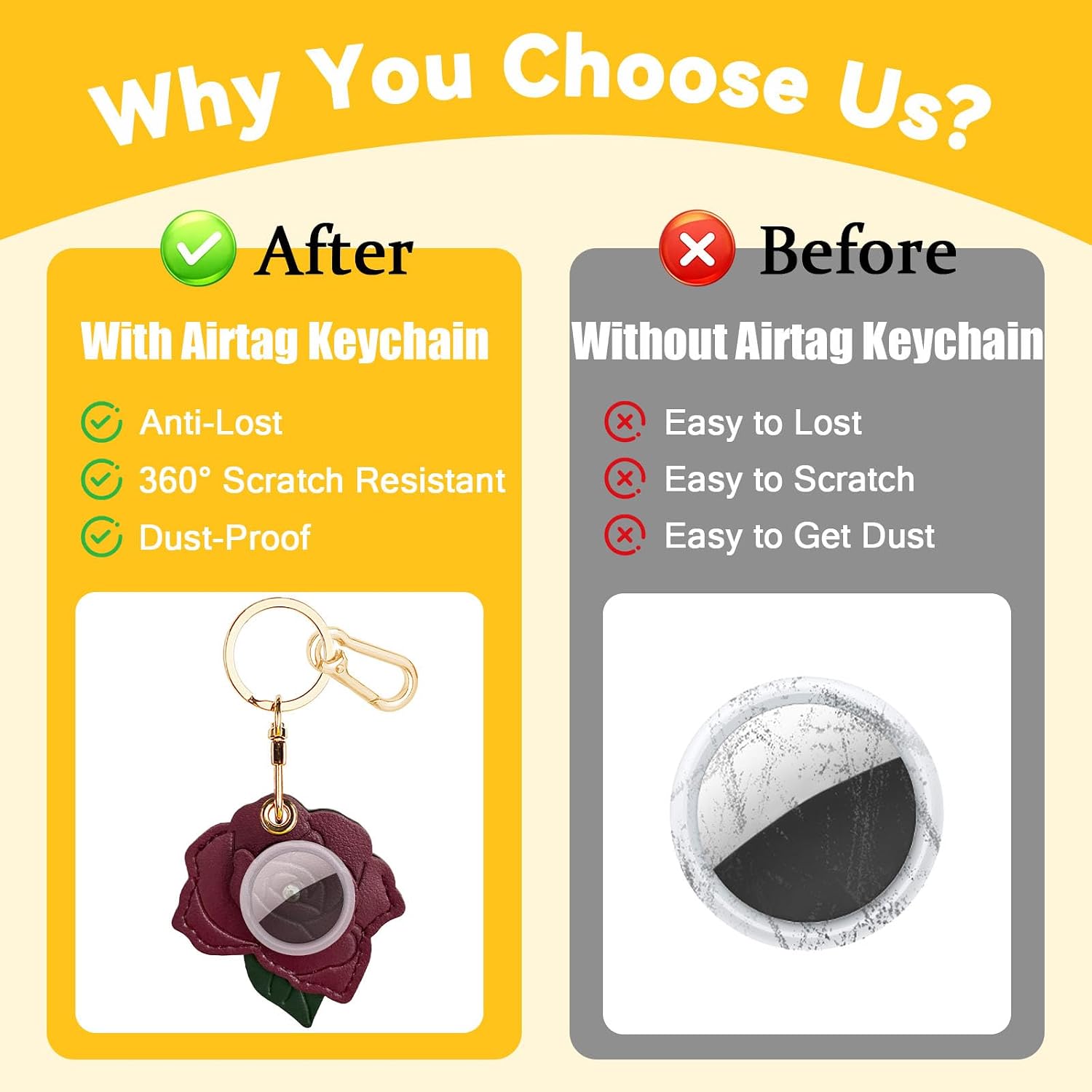 Leather Keychain Holder Case for Airtag,Cute Protective Keychain Cover Compatible with AirTag,Anti-Scratch GPS Case for Keys(Red Rose) image 5