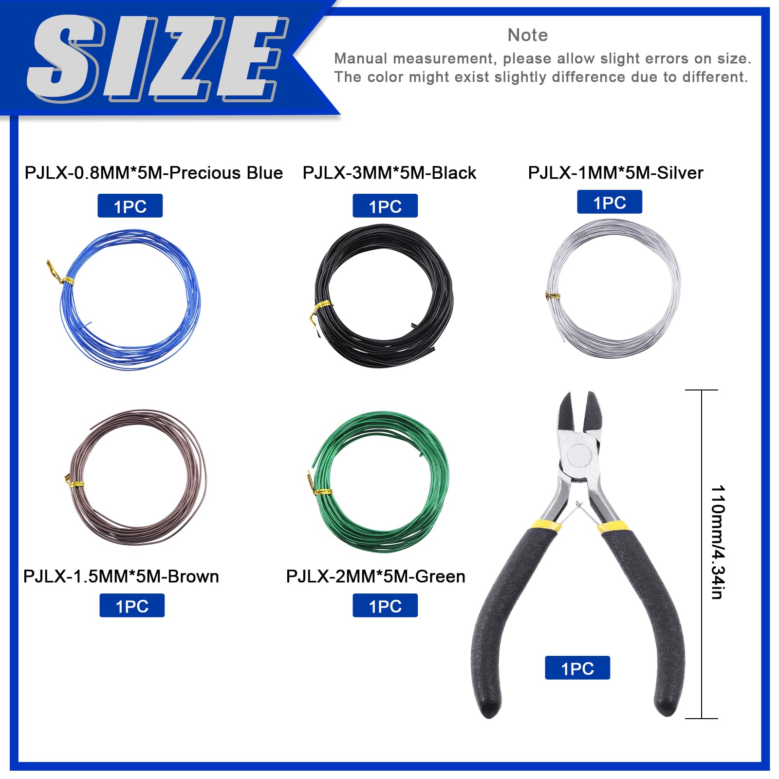Glarks Kit de 5 rollos de alambre para bonsái, 2 mm, 3 mm, 0,8 mm, 1 mm, 1,5 mm, aluminio, bonsái, ramas de árbol con cortador de alambre, juego de aluminio anodizado de 82 pies para sostener ramas de