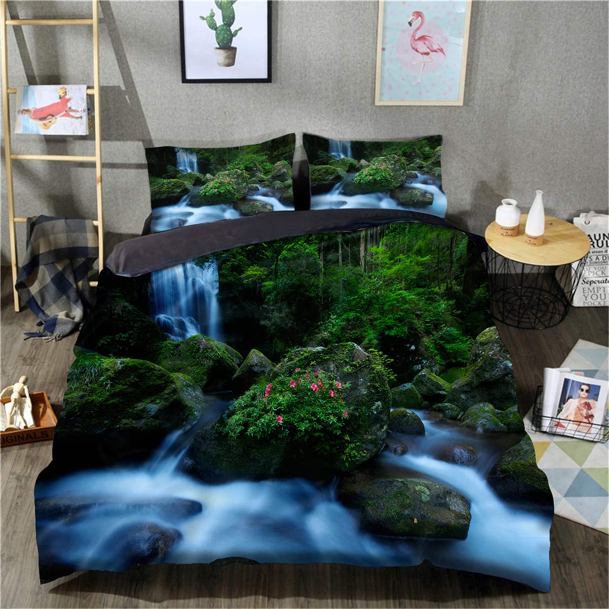 Funda de edredón de ropa de cama impresa en 3D de cascada individual de 135x200