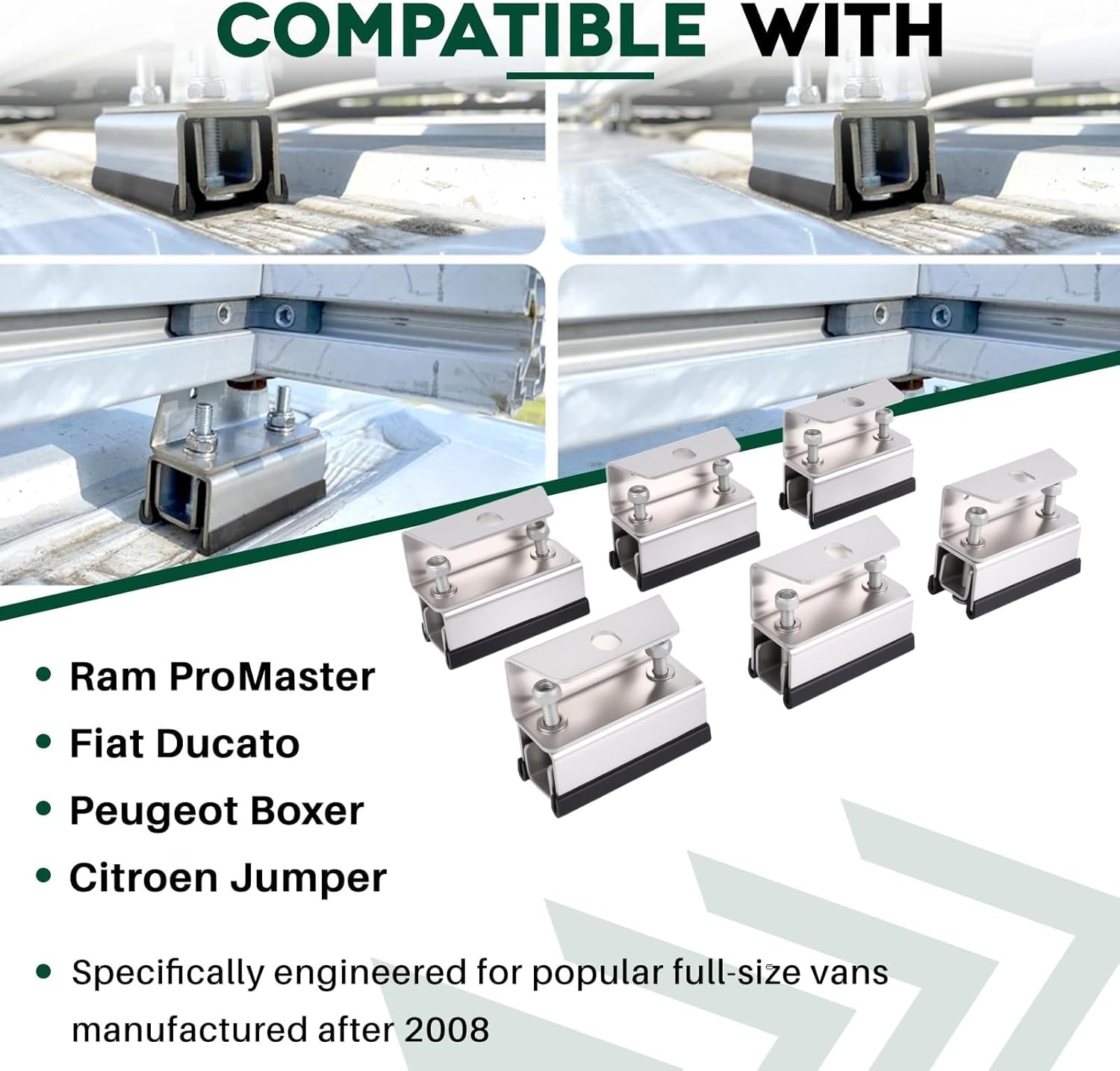 Van Roof Rack Mounting Brackets Kit 6PCS，304 Stainless Steel Van Roof Rack Universal Compatible with Ram ProMaster, Fiat Ducato, Peugeot Boxer, Citroën Jumper Models