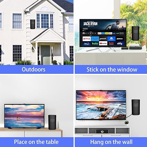 Miniatura 4 de Antena de TV digital 2023, canales locales gratuitos, antena de TV de rango de más de 450 millas, soporte 4K HD 1080P VHF UHF, listo para interiores