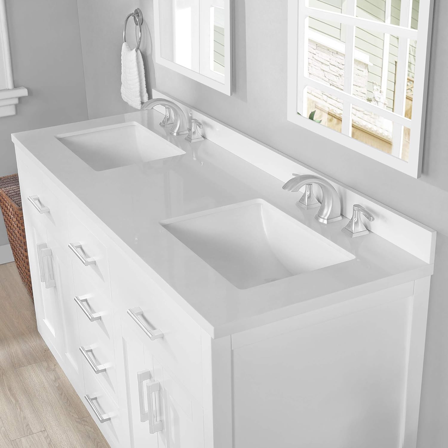 OVE Decors Bailey 60 in. White Undermount Double Sink Bathroom Vanity with White Premium Quality Countertop