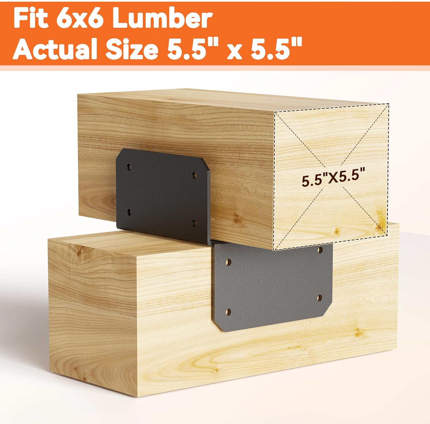 4Pcs 6x6 Black Joist Anchor Connector - Heavy Duty Steel Post Cap Tie Brakcet, 2.5mm Thick Carbon Steel 4x4 Post Connector Brackets, Post to Beam Connector Fits 2x4 Lumber(Actual Size 5.5"x5.5")
