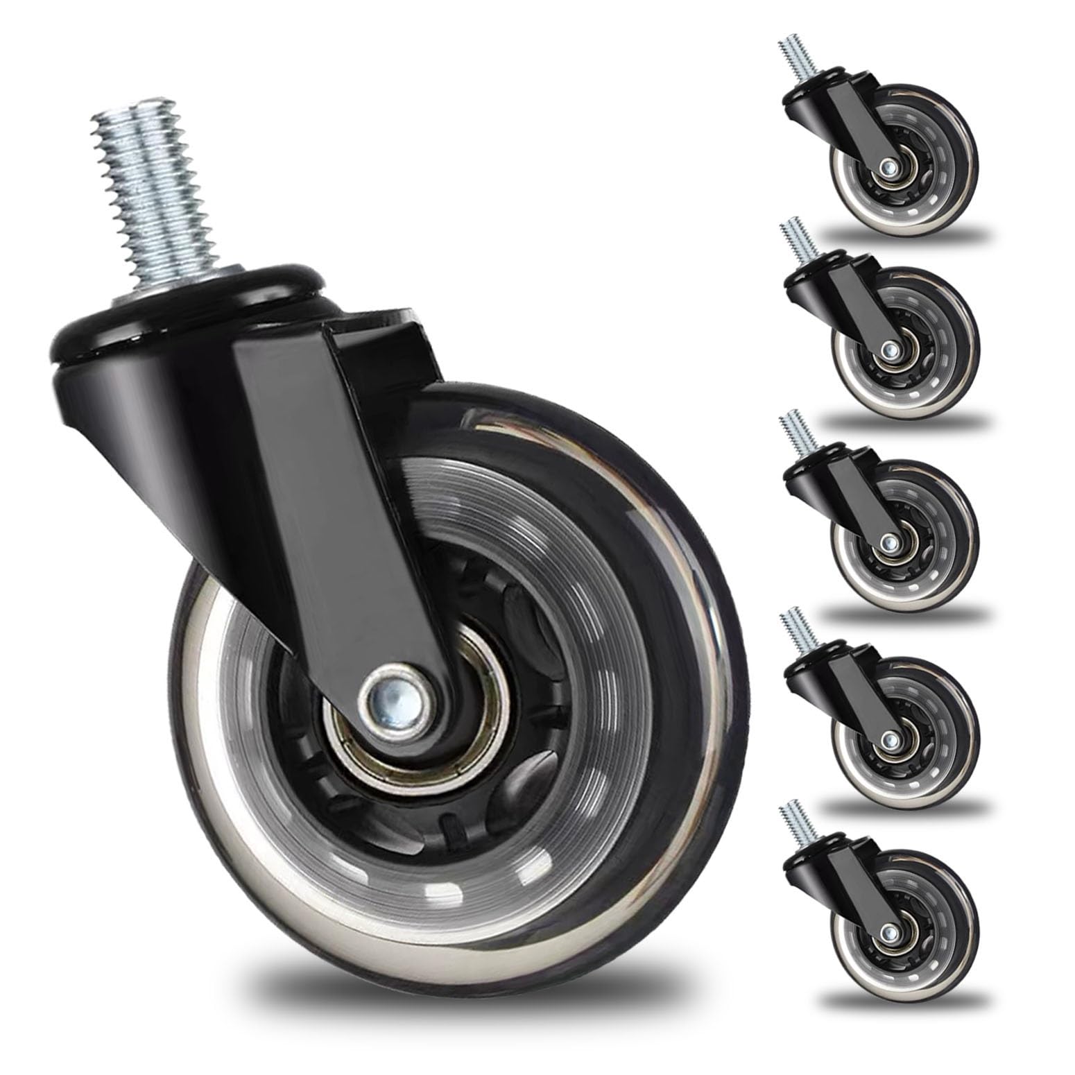 Bürostuhl Rollen 5er-Set/6er-Set, Leises Gleiten Bürostuhl Rollen mit Gewinde 2,5/3 Zol, Kratzerfrei & Leises Gleiten (Size : 6PCS-2.5in)