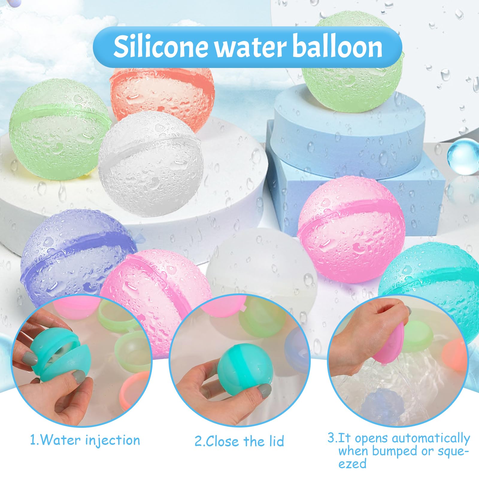 Faburo 1000 Pièces Ballon d'eau, Bombes à eau, Colorés Ballons Eau pour Enfants Adultes, Jeux D'eau, Bombe a eau Réutilisable pour Famille, Jardin, Plage