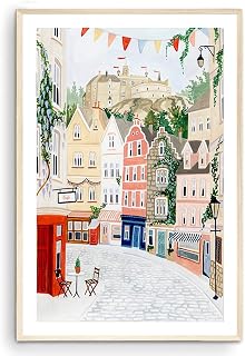 Nationcog Edinburgh Wall Art Print, Victoria Street and Bow Street Scene, Travel Poster, Home Decor Gift Housewarming Gift (Unframed) (11x14)