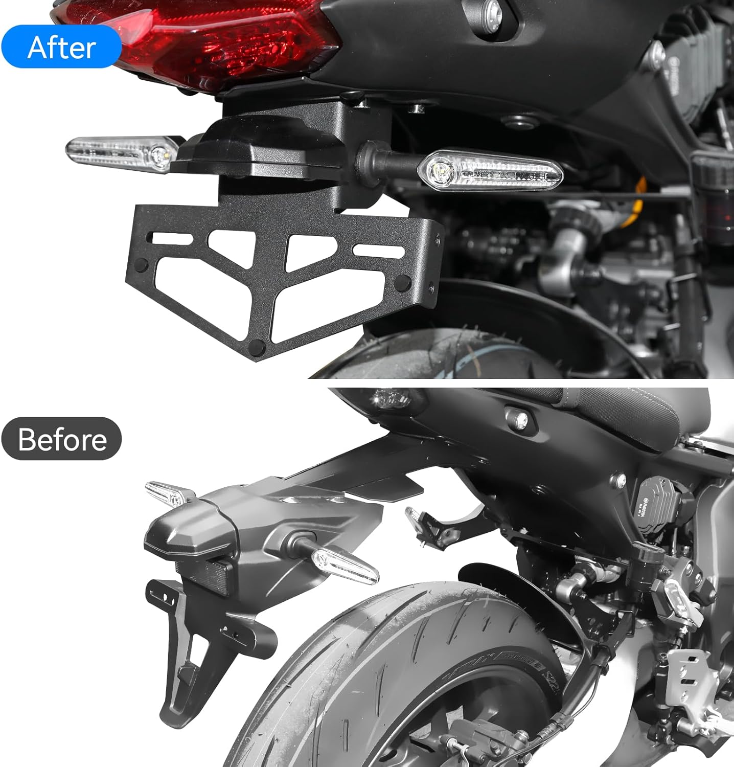 MT09 FZ09 Fender Eliminator Kit 21-23, License Plate Holder Bracket Tail Tidy with OEM and Aftermarket Turn Signals for Yamaha MT-09 FZ-09 2021 2022 2023 Accessories